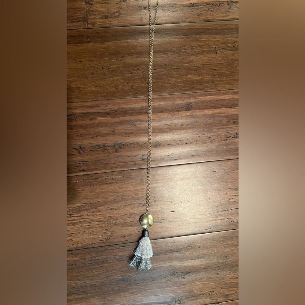 Gold and Gray Tassel Necklace